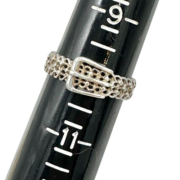 Vintage Sterling Silver 925 Buckle Design Ring Size 10 Unique Chain Style NV40 - Picture 5 of 10